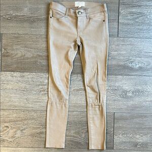 Current/Elliott Tan Mid Rise Skinny Leather Pants Ankle Length w Stretch